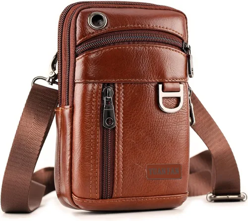 Funda de cuero para teléfono celular, bolsa de cadera para hombre, bolsa vertical con clip para cinturón, funda de transporte con ranuras para