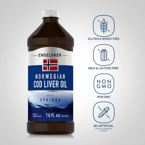 Vista 3 de Piping Rock Líquido de aceite de hígado de bacalao 16 onzas líquidas con EPA DHA Engelvaer Norwegian Suplemento sin OMG, sin gluten