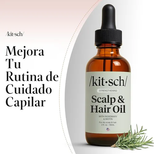 Vista 8 de Kitsch Aceite de romero para el crecimiento del cabello – Aceite capilar prelavado con ricino, biotina, jojoba – Cuidado del cabello, añade brillo