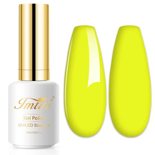 Imtiti - Esmalte de uñas en gel neón, 0.5 fl oz, amarillo neón, con LED UV, kit de manicura para principiantes, para arte en uñas, para salón o uso