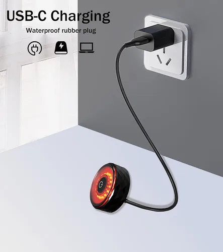 Vista 8 de Luz trasera inteligente recargable para bicicleta: con Apple Find My (solo iOS), IP65 impermeable, 5 modos, puertos USB-C, parte trasera