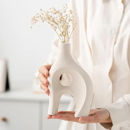 Vista 8 de Ceramic Vase, 2 Set Off White Vase & Flower Vase, Boho Vase, Vases for Flowers, Pampas Grass Vase, Off White Flower Vases Home Decor, Dining