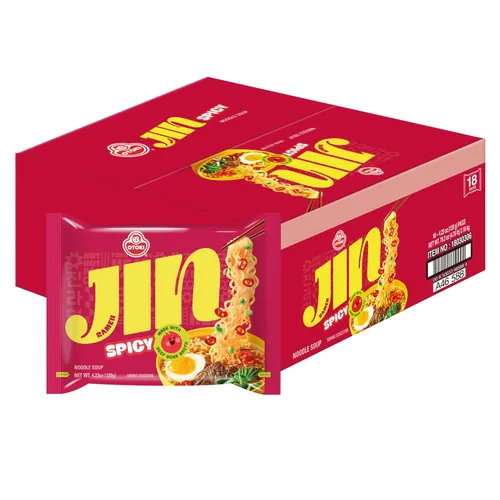 [OTTOGI] Jin Ramen, sabor picante, fideos de ramen instantáneo coreano, sopa de mejor sabor tradicional de ramen instantáneo (4.23 oz), paquete de 18