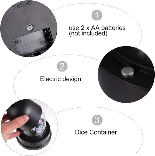 Vista 9 de jojofuny Juego de dados eléctricos automáticos de plástico transparente con 5 dados cubierta de plástico transparente, juego de vasos de rodillos