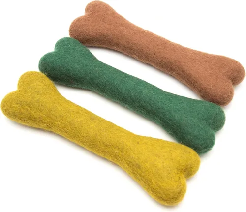Vista 14 de Glaciart One Hueso masticable de lana de fieltro para perros (3 piezas) Juguete duradero para masticar perros, juguetes masticables para cachorros