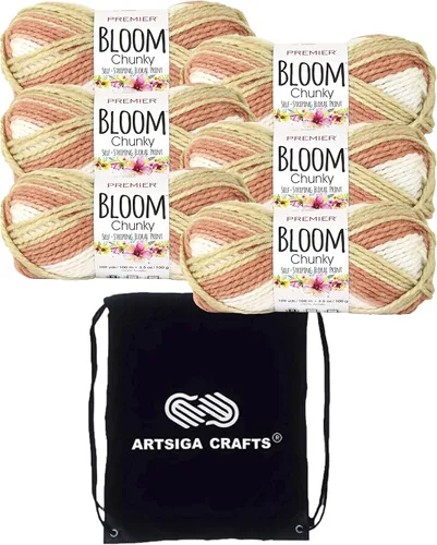 Vista 9 de Premier Yarns Bloom Chunky Hydrangea 1114-01 (6 madejas, el mismo lote de tinte) - Hilo acrílico grueso y voluminoso #5 para ganchillo y tejer