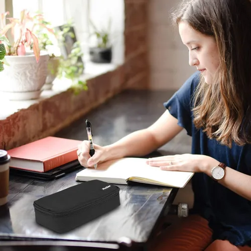 Vista 6 de ProCase Estuche para lápices, estuche de gran capacidad para estudiantes, soporte para lápices, organizador de escritorio con doble cremallera
