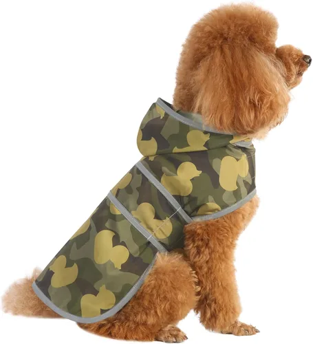 Vista 24 de Chubasqueros para perros pequeños, cachorros, chaqueta impermeable con capucha con tiras reflectantes, agujero para correa y poncho de ajuste