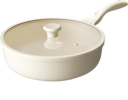 Vista 12 de Redchef Sartén antiadherente para freír con tapa, sartén para saltear de cerámica, libre de PFOA y PFOS, compatible con inducción, mango con ayuda