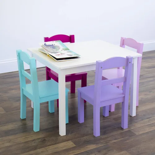 Vista 16 de Humble Crew- Juego de mesa y 4 sillas de madera para niños, gris/azul/verde/amarillo