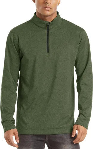 Vista 2 de TACVASEN Sudaderas de golf de manga larga con cremallera de 14 para hombre, con forro polar de invierno, camisa térmica