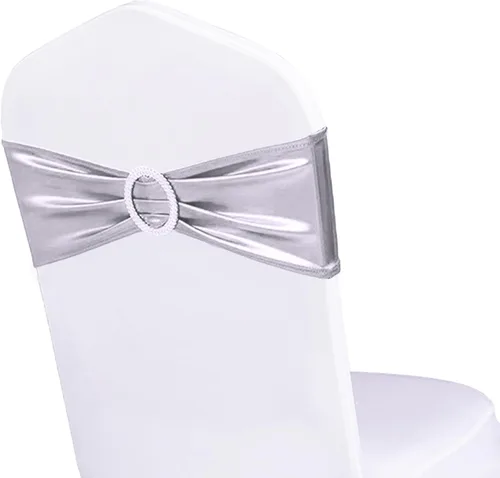 Vista 28 de Bandas elásticas de elastano para silla, color azul real, paquete de 50 unidades para bodas, bandas elásticas para sillas con hebilla deslizante
