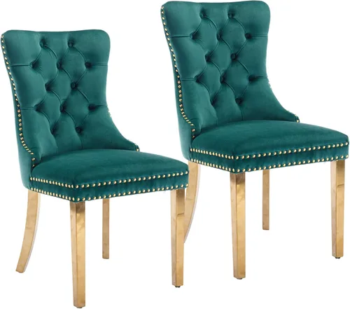 Vista 47 de Rhomtree Silla de comedor copetuda moderna de terciopelo para comedor, sillas de comedor tapizadas con diseño de remache de clavo, anillo trasero