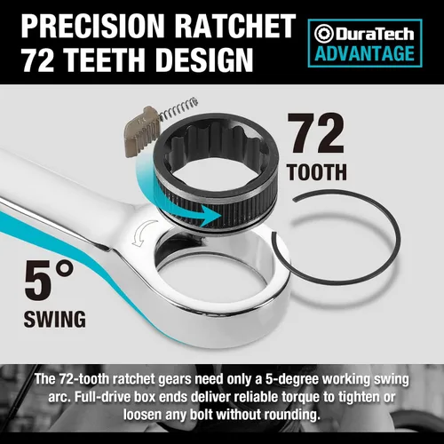 Vista 3 de DURATECH Juego de 12 llaves de trinquete combinadas, 72 dientes, métricas, 8-19mm, acero Cr-v, organizadas en estuche de almacenamiento