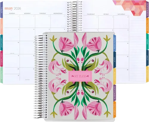 Vista 8 de Agenda mensual en espiral de 7 x 9 (enero de 2026 a diciembre de 2026) - Cubierta clásica de ramo, tema hexagonal, bobina de platino