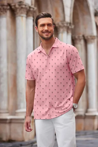 Vista 3 de COOFANDY Camisa casual con botones para hombre, manga corta, sin arrugas, camisa de verano
