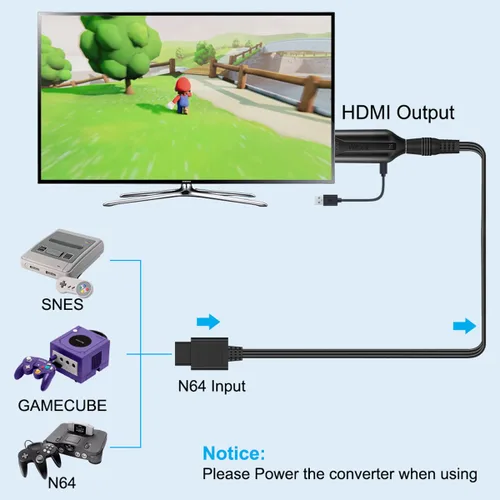 Vista 5 de Adaptador convertidor N64 a HDMI compatible con salida de audio y video, cable de enlace HDMI para modos N64, Plug and Play, compatible con pantalla