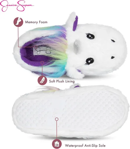 Vista 3 de Jessica Simpson Pantuflas de felpa lindas y acogedoras con espuma viscoelástica para niña