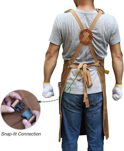Vista 6 de Delantal de carpintería para hombres, con 9 bolsillos para herramientas, delantal de trabajo de lona encerada duradera para carpinteros, regalos