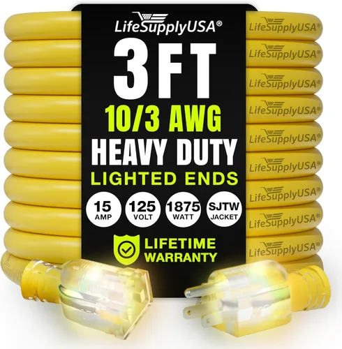 Vista 98 de Cable de extensión de 3 pies para interiores y exteriores 10/3 calibre Ultra resistente de 3 puntas SJTW, impermeable, cable de alimentación