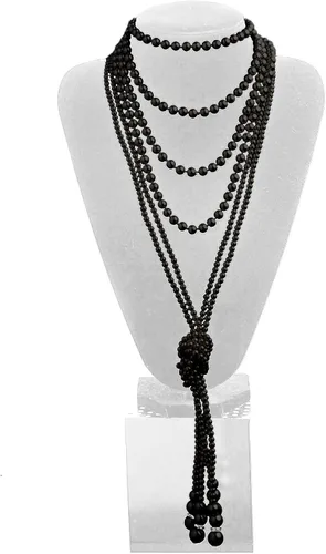 Vista 3 de Collar de perlas para mujer, collar largo de perlas sintéticas en capas, collar de disfraz (negro, talla única)