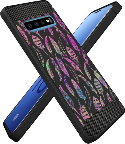 Vista 5 de CasesOnDeck - Funda ajustable compatible con Samsung Galaxy S10+ / S10 Plus (2019) con detalles de fibra de carbono (TPU) flexible con protección
