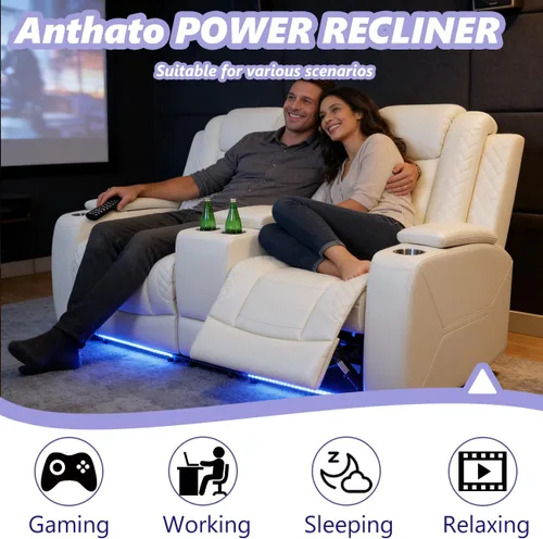 Vista 3 de Juego de Sofá Reclinable Eléctrico, Juego de Sillones Reclinables de Cuero Transpirable, Juegos de Muebles de Sala de Estar, Sofá de Dos Plazas