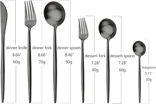 Vista 7 de Juego de cubiertos de lujo negro mate, 24 piezas, acero inoxidable 18/10, simple y pesado, para el hogar, cocina, boda, restaurante, cena, servicio