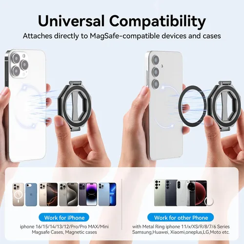 Vista 5 de Soporte magnético octogonal plegable de 360° giratorio para teléfono de escritorio de automóvil, uso universal, compatible con iPhone 12-17 Pro