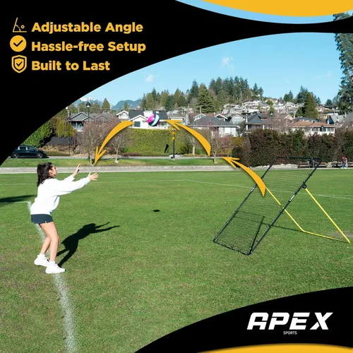 Vista 4 de Apex Sports Adjustable Volleyball Rebounder Net 7x4 ft – Bounce Back Training Equipment with Angle Customization for Practicing Volleying, Bumping