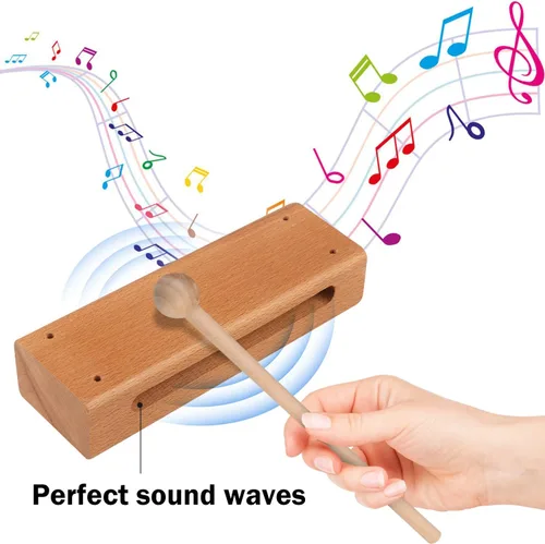 Vista 5 de GNIEMCKIN Bloque de ritmo de madera maciza, juego de 3, bloque de ritmo de madera maciza, instrumento de percusión musical perfecto para clases