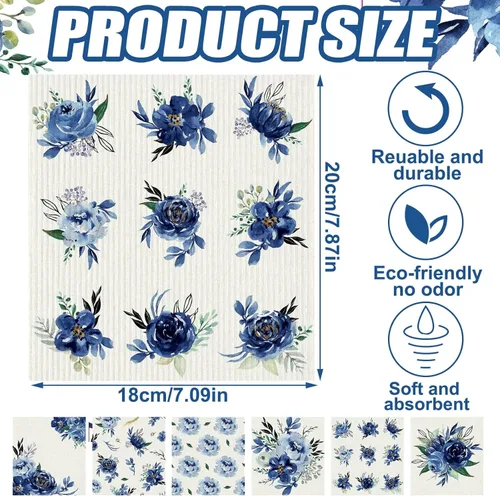 Vista 3 de Sunnyray 12 paños de cocina suecos, paños de cocina reutilizables con esponja, paños de limpieza, paños de cocina, absorbentes y lavables, toalla