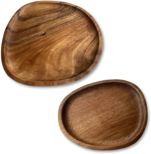 Bandejas de alimentos - Paquete de 2 - Bandeja de alimentos - Bandeja para servir - Bandejas para comer - Bandeja de madera - Bandeja para servir