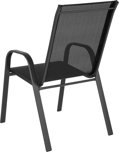 Vista 9 de BizChair Paquete de 4 sillas apilables negras para exteriores con material Flex Comfort, silla apilable para patio