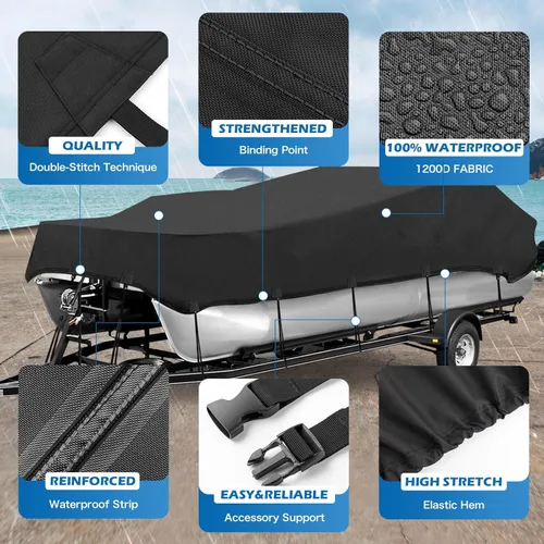 Vista 3 de Solim Trailerable Cubierta para Pontón de Servicio Pesado 1200D PU, 16-18 pies Grado Marino Impermeable Resistente a UV Lona de Poliéster Oxford