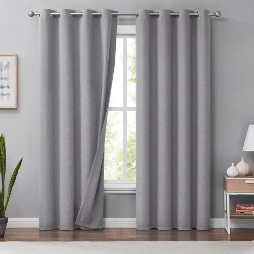 Vista 19 de Melodieux Cortinas opacas de lino verde de 84 pulgadas de largo para dormitorio, sala de estar, arpillera rústica, aislamiento térmico, cortinas
