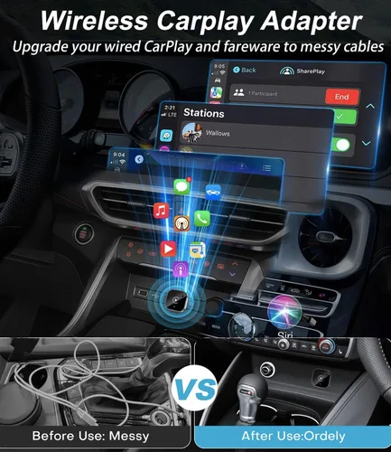 Vista 3 de Adaptador Inalámbrico CarPlay y Dongle Android Auto, Conexión Automática Rápida, Convertidor Inalámbrico CarPlay Compacto Plug & Play para iPhone