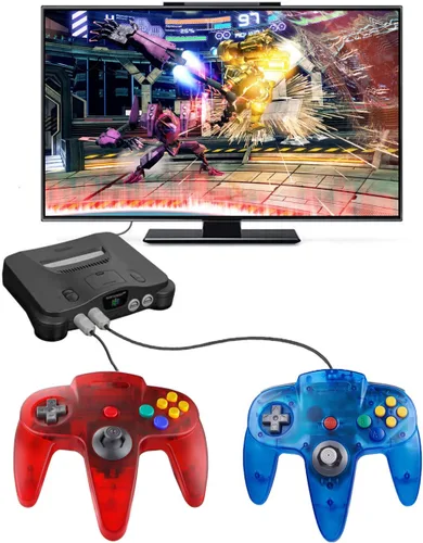 Vista 5 de ZeroStory Classic N64 Controller, Wired N64 Controller Upgraded Joystick for N64 Video Game Console (Transparent Red and Transparent Blue)