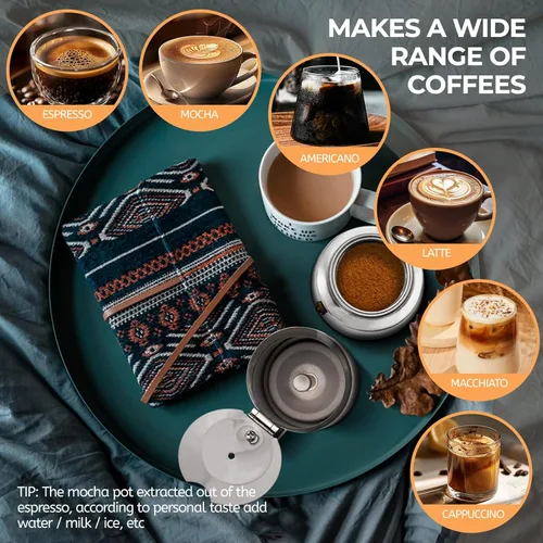 Vista 6 de 2 tazas de 3.4 fl oz Moka Pot de acero inoxidable, cafetera de café expreso para estufa, cafetera de estilo clásico italiano, Greca, Cafetera