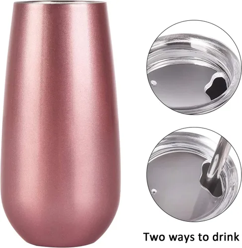 Vista 3 de Paquete de 4 vasos de copa de champán con doble aislamiento sin tallo, 6 onzas, irrompibles y reutilizables, copas de cóctel para brindar, gran