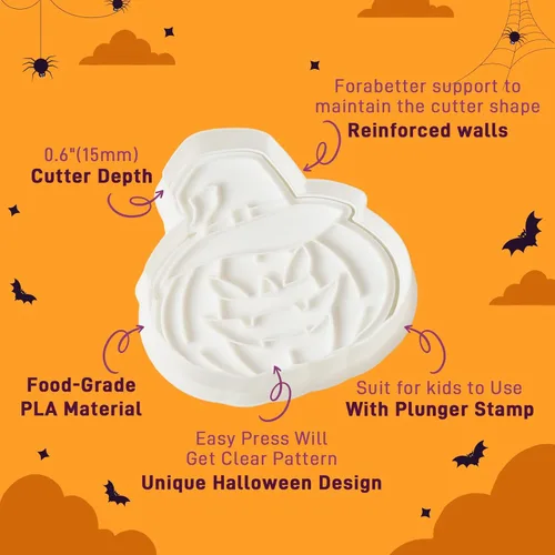 Vista 4 de Flycalf Cortadores de galletas de Halloween, formas de sombrero de bruja con sellos de émbolo, accesorios de horneado de ácido poliláctico