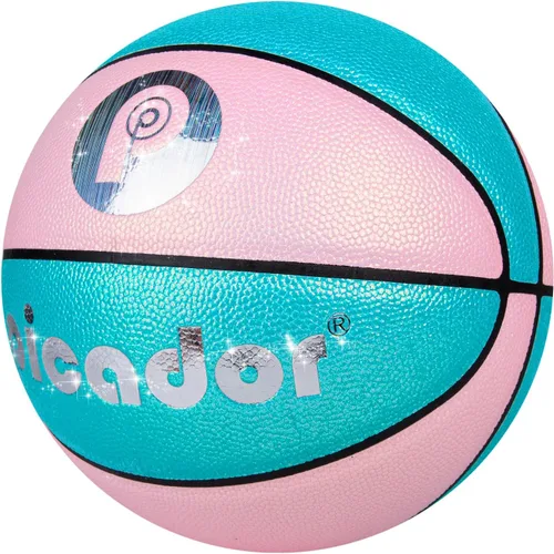 Picador Glitter Pink Basketball Size 5 6 for Kids 5-7 8-12 Years Old Girls Boys, Indoor Outdoor 27.5 28.5 PU Youth Junior Women Basketballs