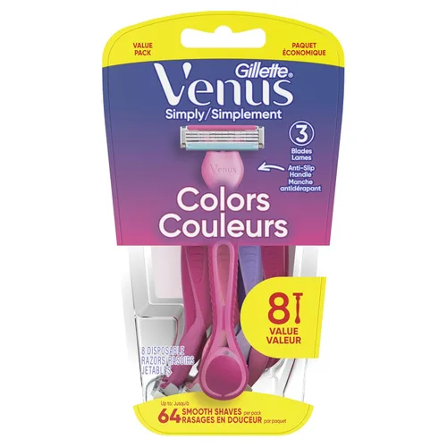Vista 6 de Gillette Venus Simply3 Maquinillas de afeitar desechables para mujer, 8 unidades, diseñadas para un afeitado cercano y cómodo