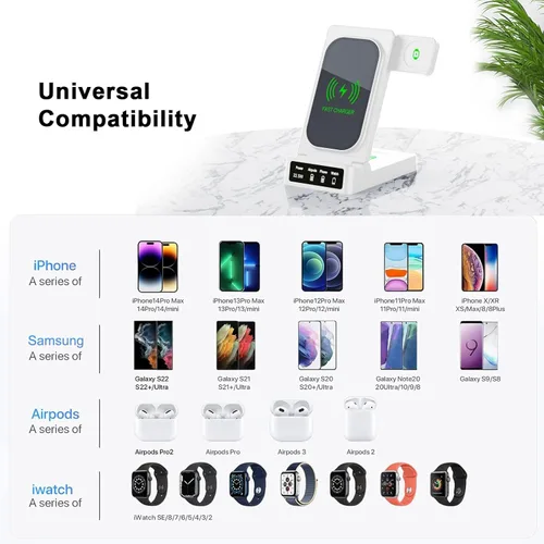 Vista 7 de Wireless Charger: 3 in 1 Wireless Charging Station, 22.5W Fast Wireless Charger Stand for iPhone 14/13/12/11 Pro Max XR XS 8 Plus, for Apple Watch