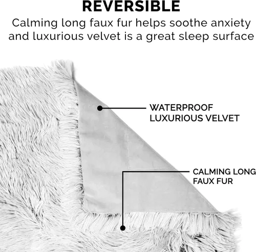 Vista 4 de Furhaven - Manta impermeable para perros y gatos, lavable, de felpa y terciopelo para calmar a tu perro, S, gris niebla
