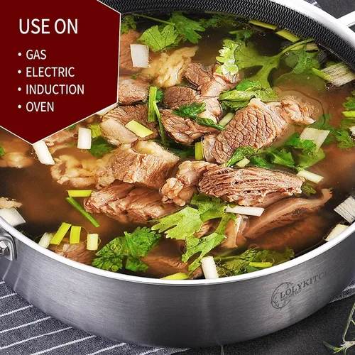 Vista 3 de LOLYKITCH Sartén híbrida de acero inoxidable de tres capas de 6 cuartos de galón con tapa, sartén grande de inducción, cocina jumbo, apta