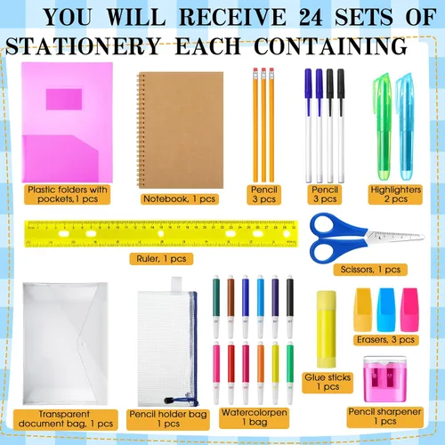 Vista 2 de PerKoop 24 juegos de regreso a suministros Kit a granel incluye cuadernos reglas para K-12 Essentials