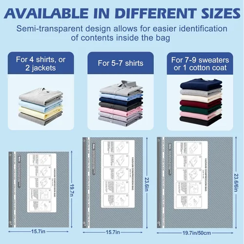 Vista 4 de Fantictas Travel Vacuum Storage Bags with Rechargeable Air Pump, 12 Pack Portable Space Saver Bags, Compression Bags for Clothing, Bedding, Seasonal