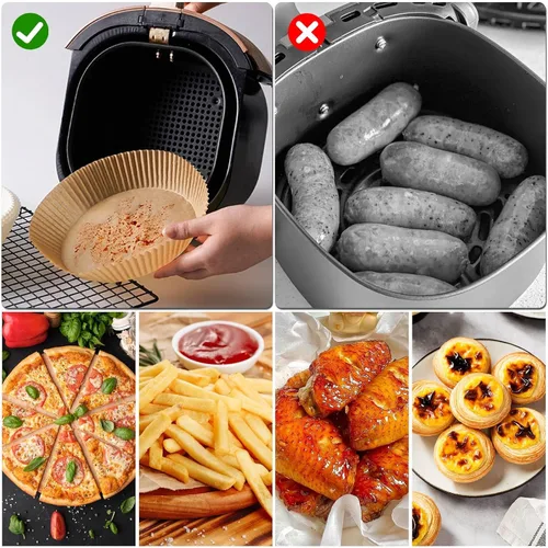 Vista 6 de 250 forros redondos para freidora de aire de 7.9 pulgadas, desechables para panaderos caseros, papel de aceite de silicona grueso, soporta hasta 450