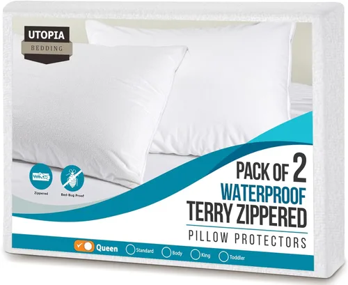 Vista 14 de Utopia Bedding Juego de 2 Protectores de Almohada Impermeables con Cremallera Tamaño Estándar, Fundas de Almohada de Rizo, Fundas de Almohada a